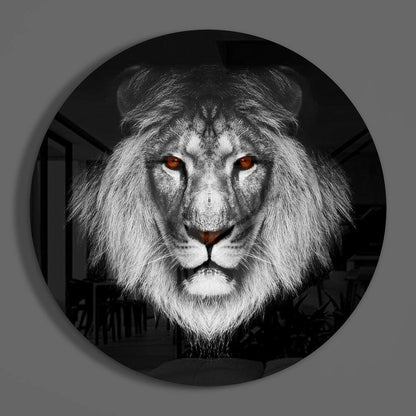 Amber Eyed Round Lion Face Glass Wall Art
