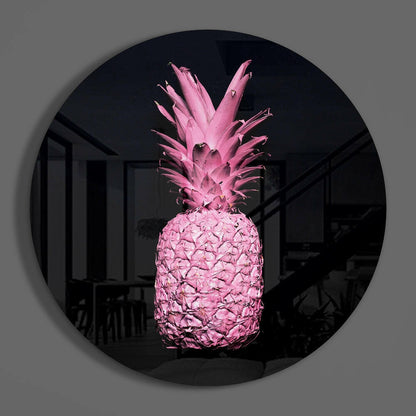 Blush Pink Glowing Round Pineapple Glass Wall Art
