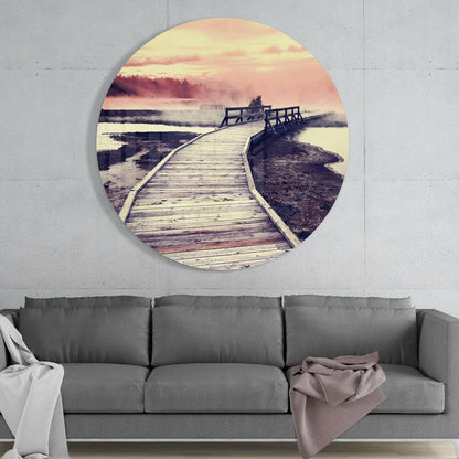 Misty Pink Boardwalk Wetland Glass Wall Art