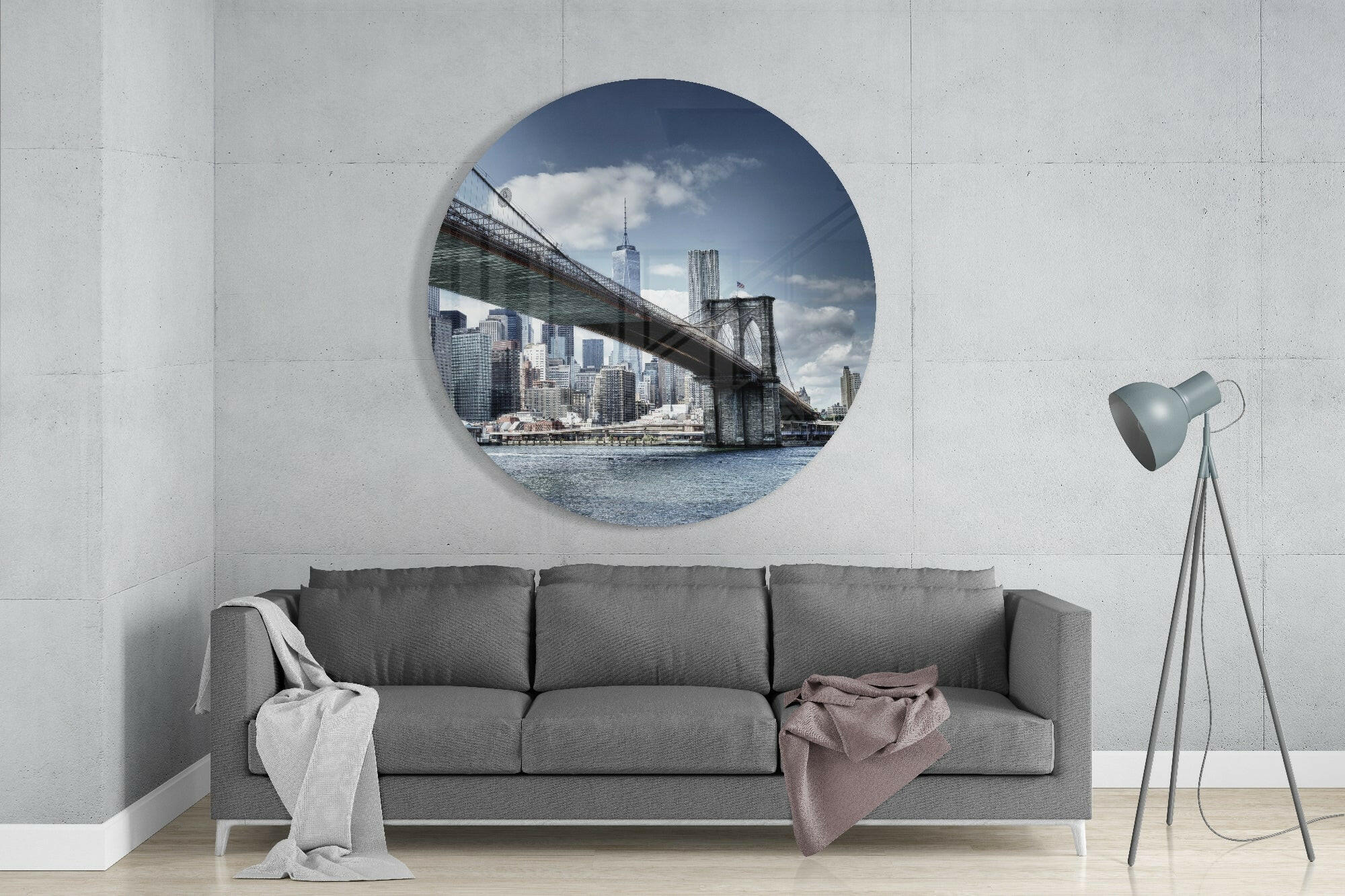Brooklyn Bridge Skyline Circle Glass Wall Art