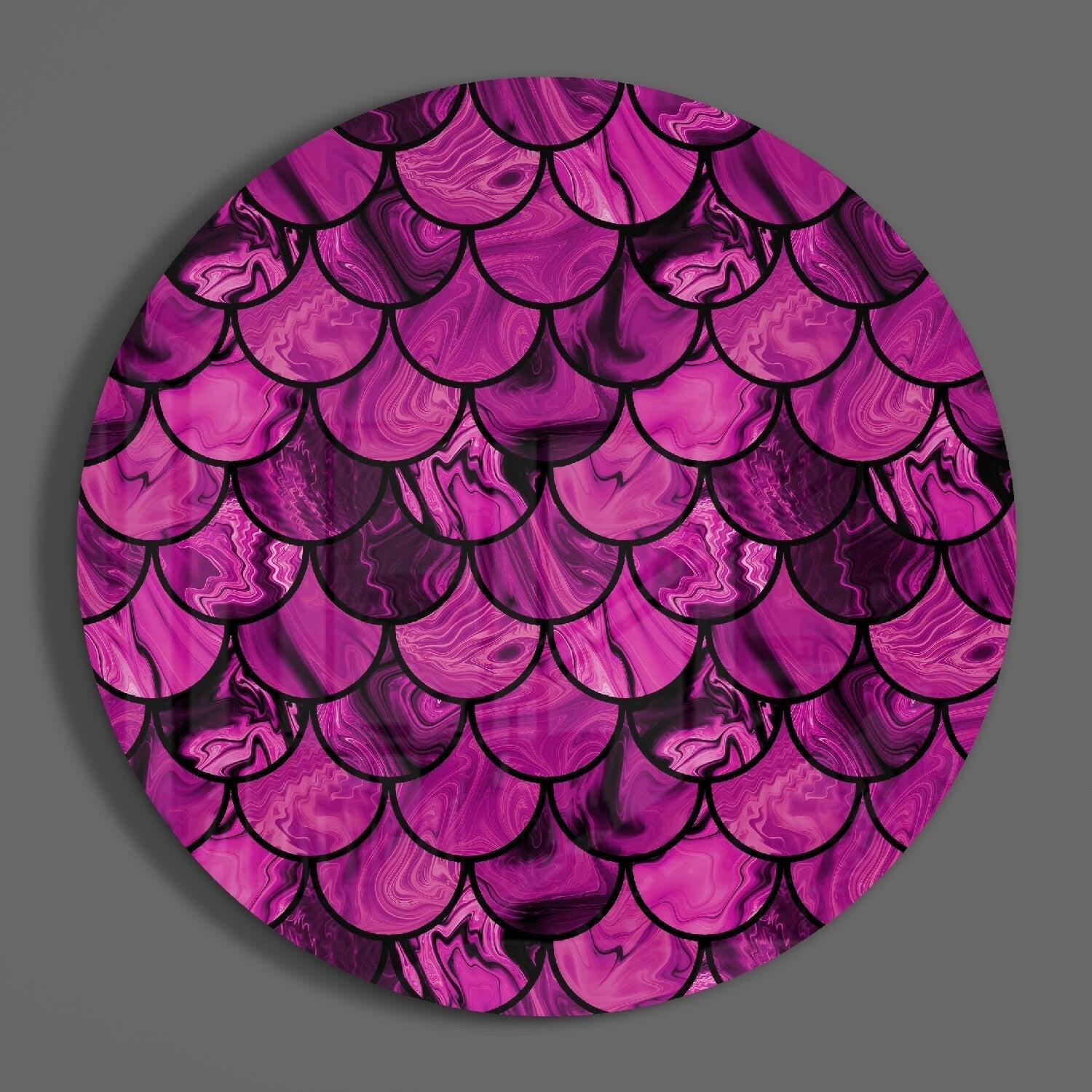 Magenta Marble Fish Scales Glass Wall Art