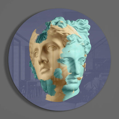 Split Mint and Beige Statue Head Glass Wall Art