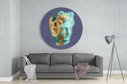 Split Mint and Beige Statue Head Glass Wall Art