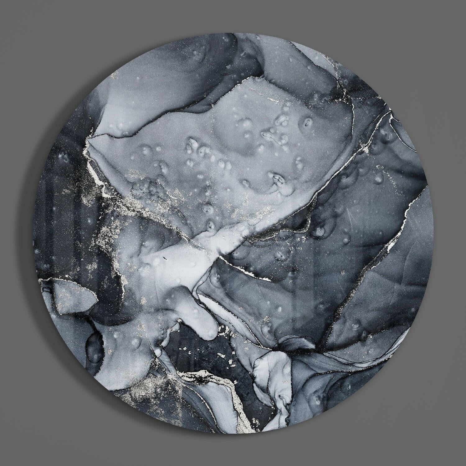 Charcoal Silver Ink Marble Glass Wall Art