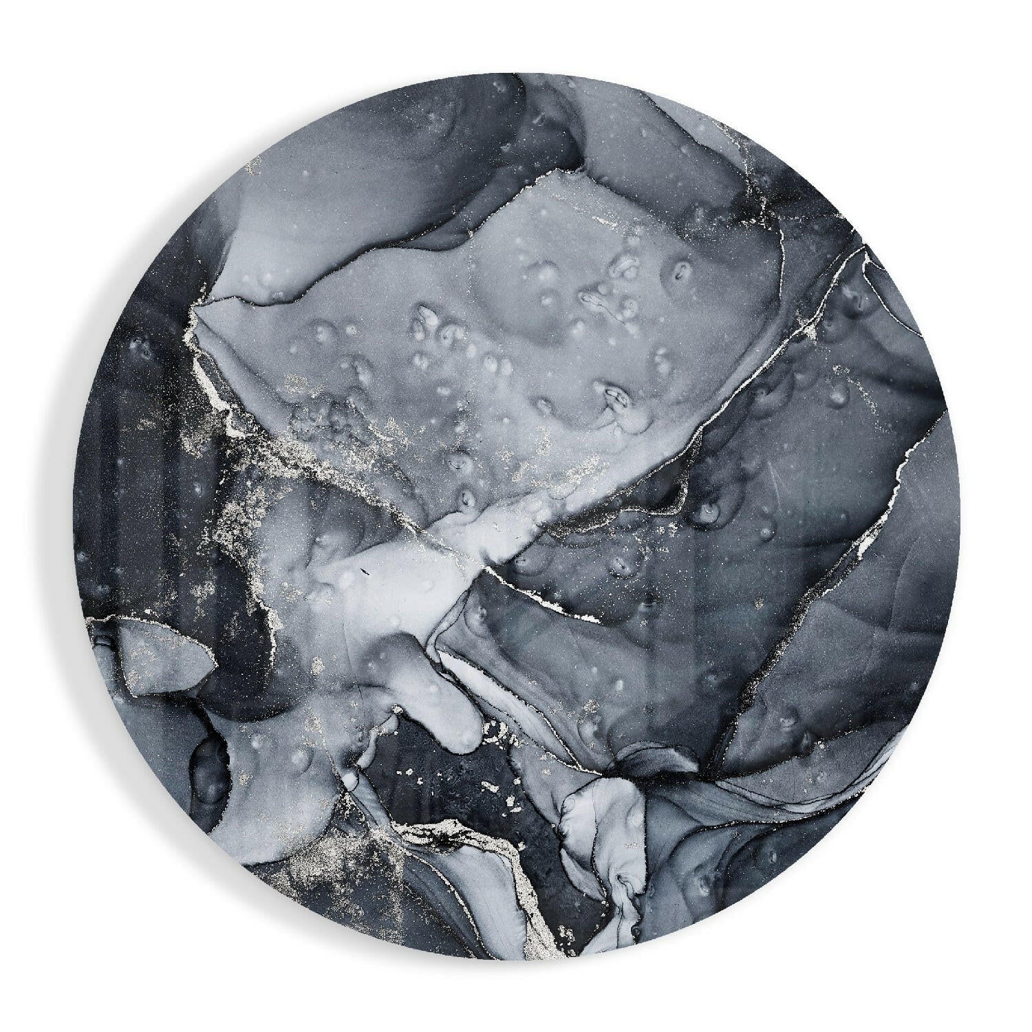 Charcoal Silver Ink Marble Glass Wall Art