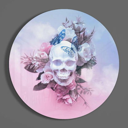 Pastel Butterfly Floral Skull Glass Wall Art