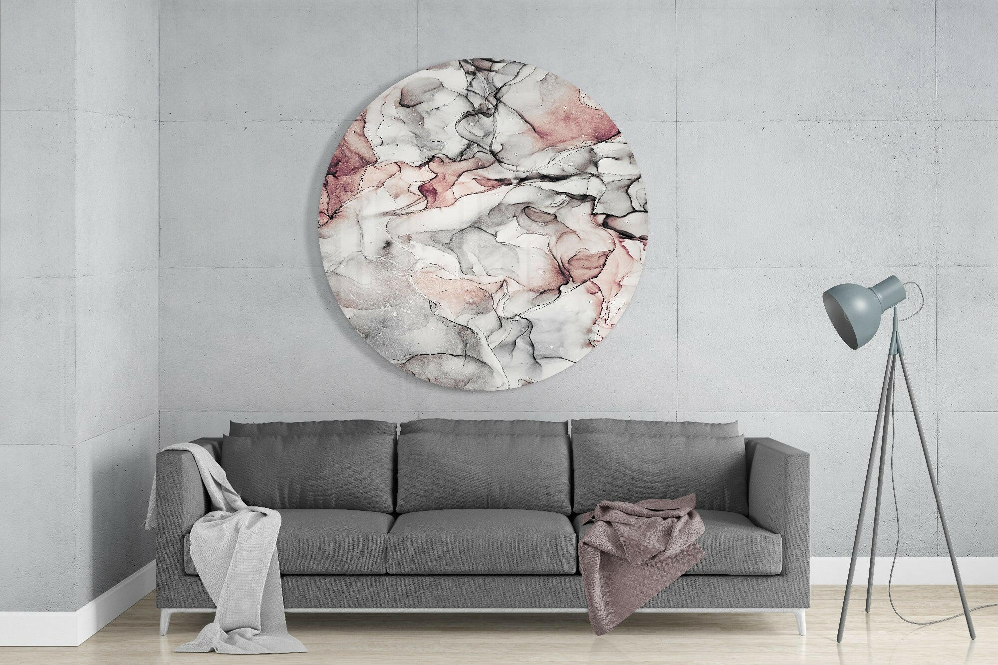 Soft Blush Gray Marble Glass Wall Art