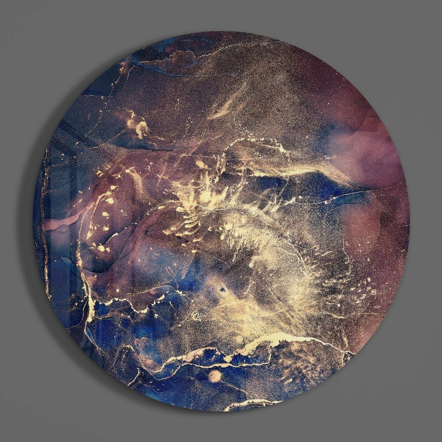 Navy Blue Gold Cosmic Ink Glass Wall Art