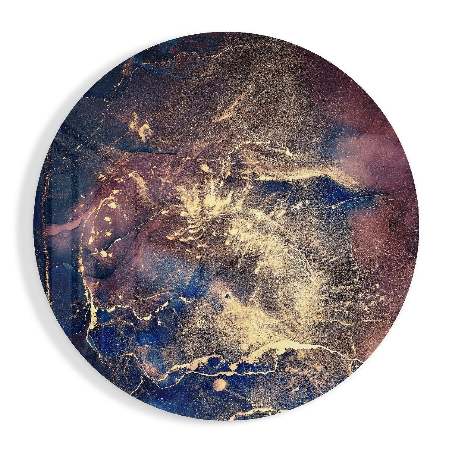 Navy Blue Gold Cosmic Ink Glass Wall Art