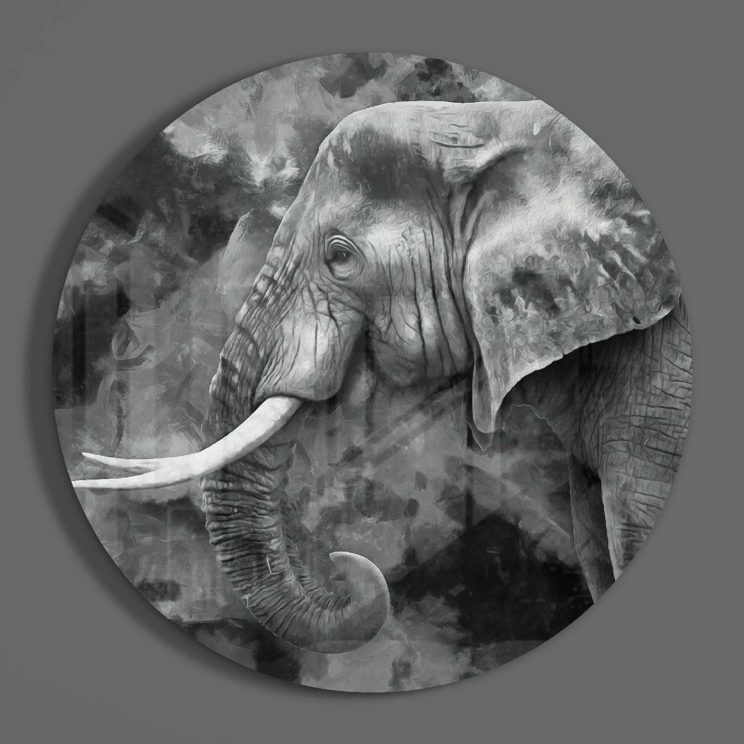 Monochrome Painted Elephant Profile Glass Wall Art