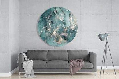 Teal Green Gold Marble Glass Wall Art