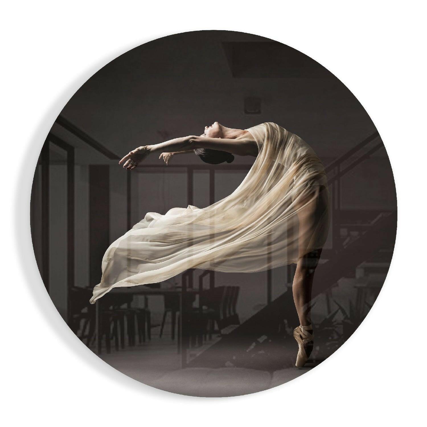 Arching Ballerina Cream Silk Veil Glass Wall Art