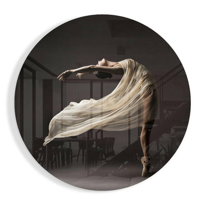 Arching Ballerina Cream Silk Veil Glass Wall Art