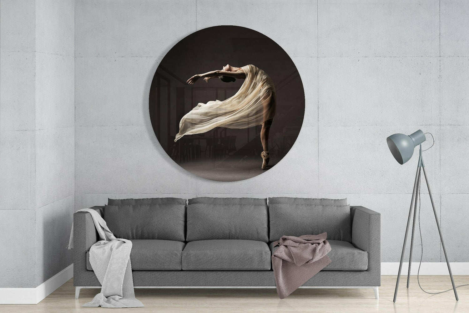 Arching Ballerina Cream Silk Veil Glass Wall Art