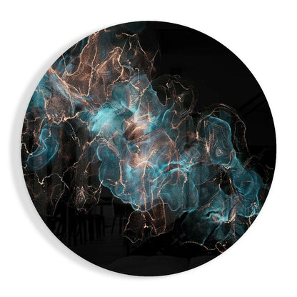 Round Teal Copper Marble Smoke Glass Wall Art
