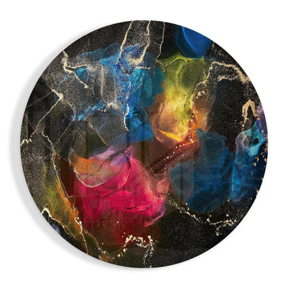 Jewel Ink Bloom Black Round Glass Wall Art