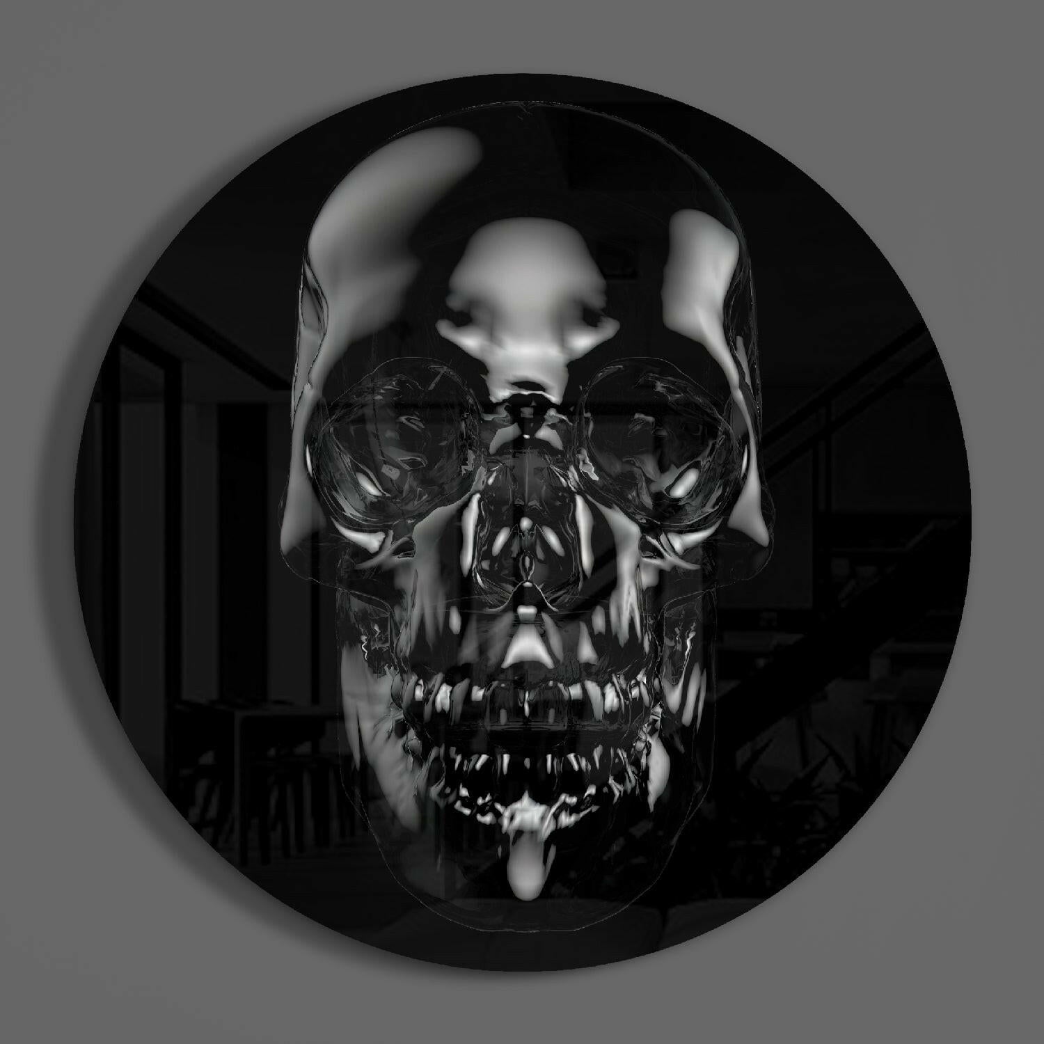 Black Obsidian Reflective Skull Glass Wall Art