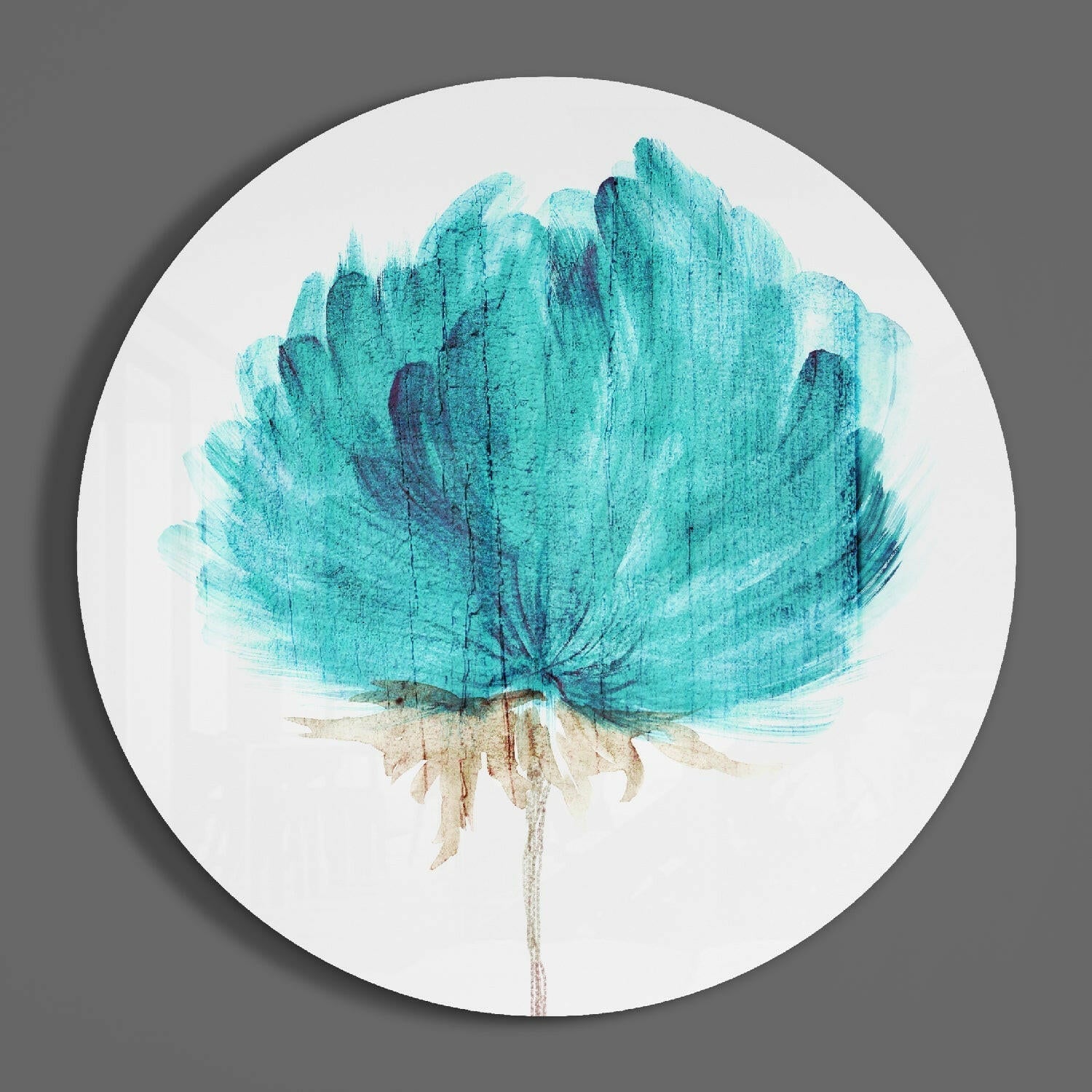 Teal Watercolor Bloom Flower Glass Wall Art