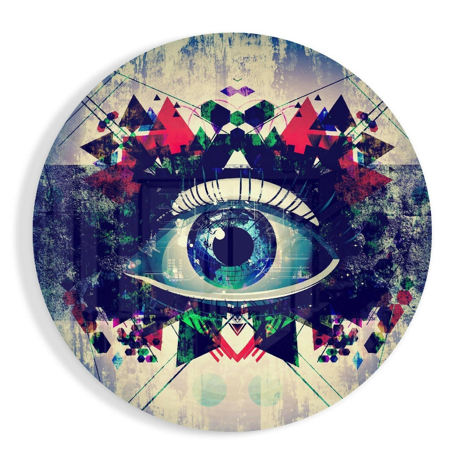 Round Geometric Mosaic Blue Eye Glass Wall Art