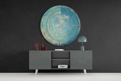 Teal Woven Concentric Rings Glass Wall Art