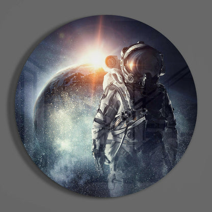 Planet Gazing Astronaut Glass Wall Art