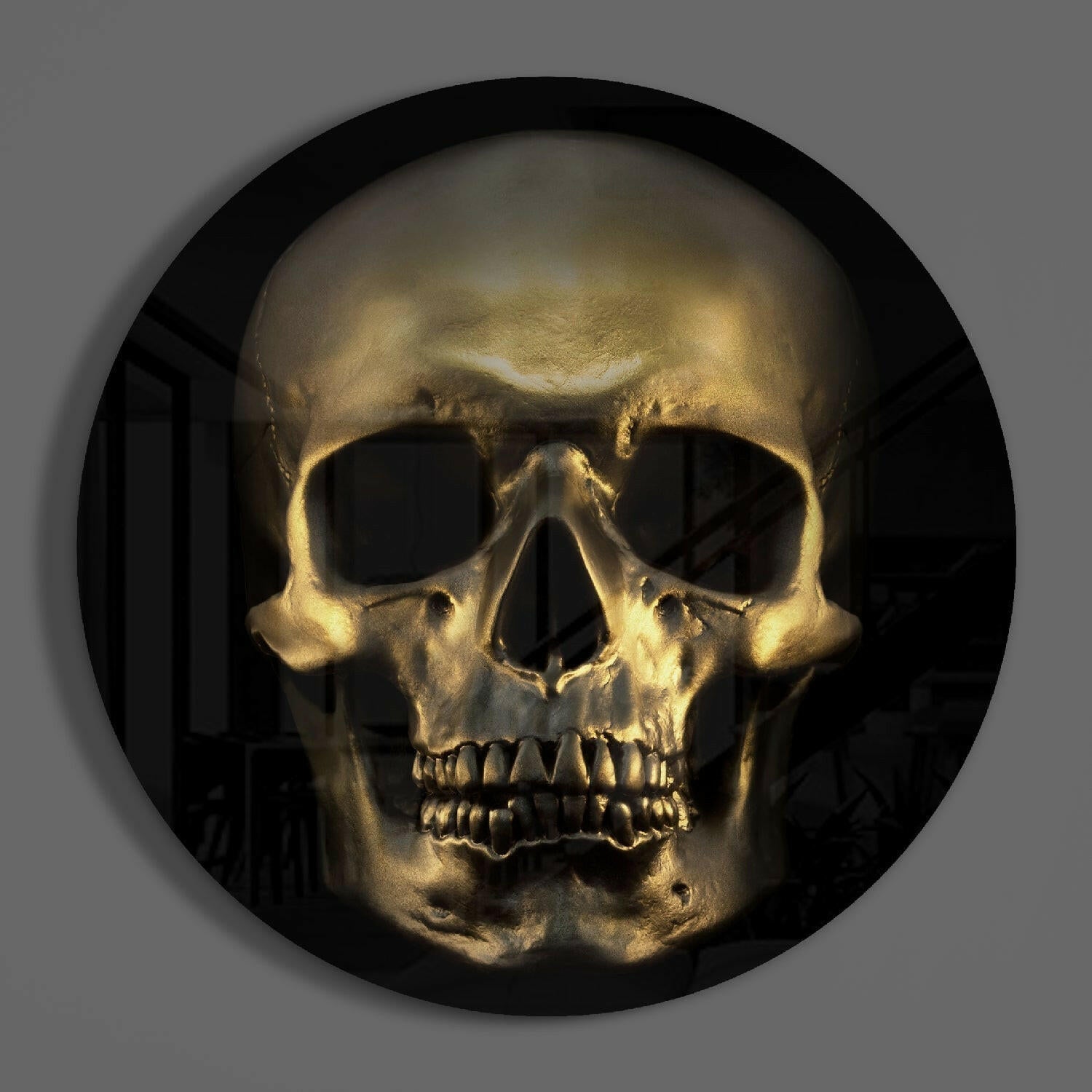 Bronze Gold Skull Glass Wall Art