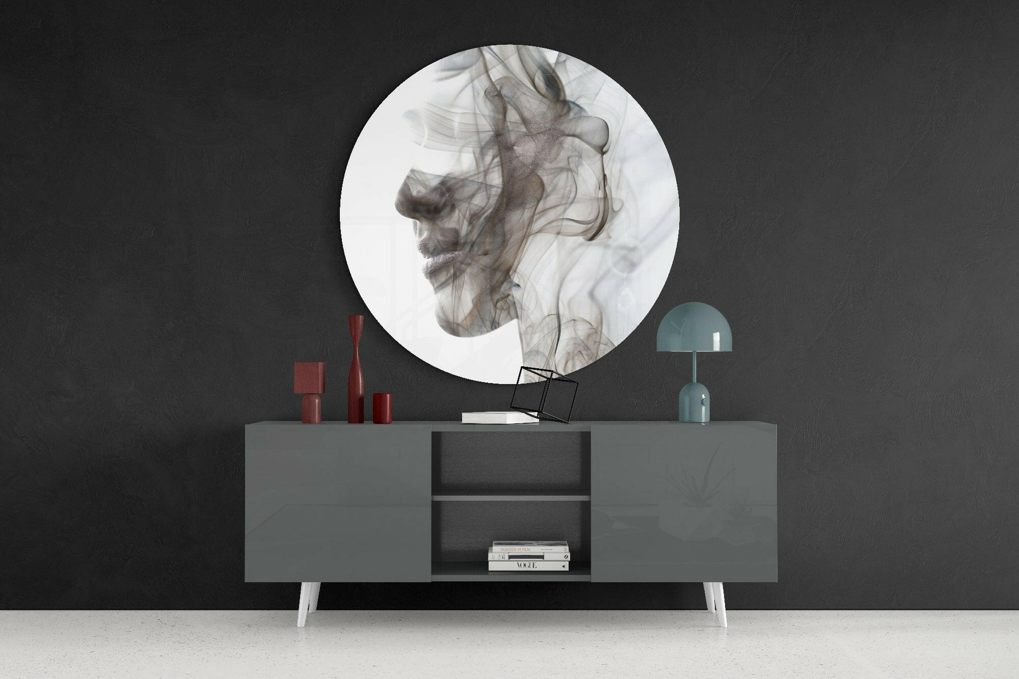 Wispy Gray Smoke Face Profile Glass Wall Art