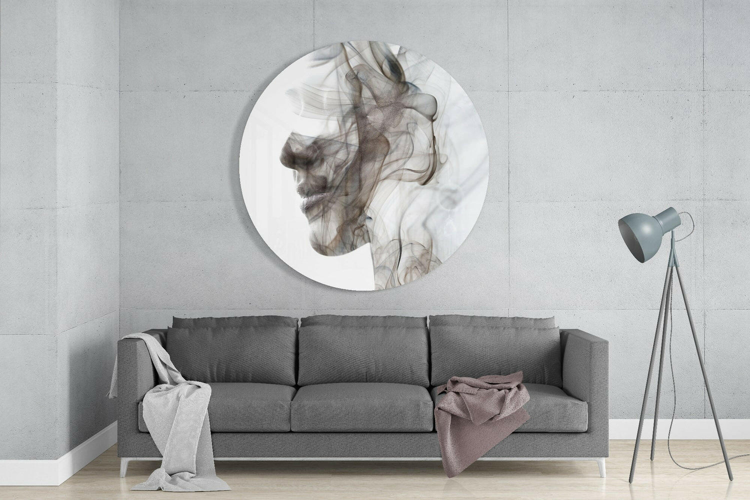 Wispy Gray Smoke Face Profile Glass Wall Art