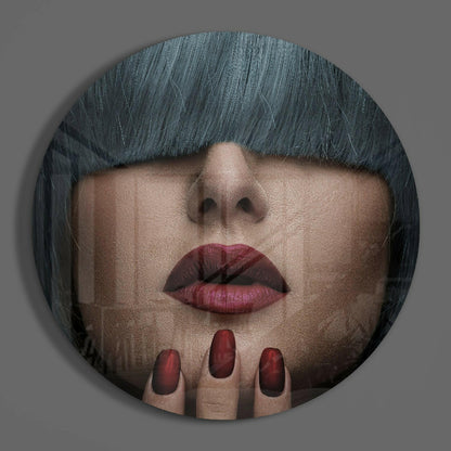 Dark Fringe Crimson Nails Portrait Glass Wall Art