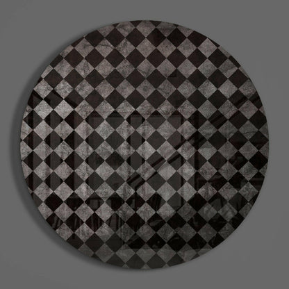 Charcoal Gray Distressed Checker Glass Wall Art