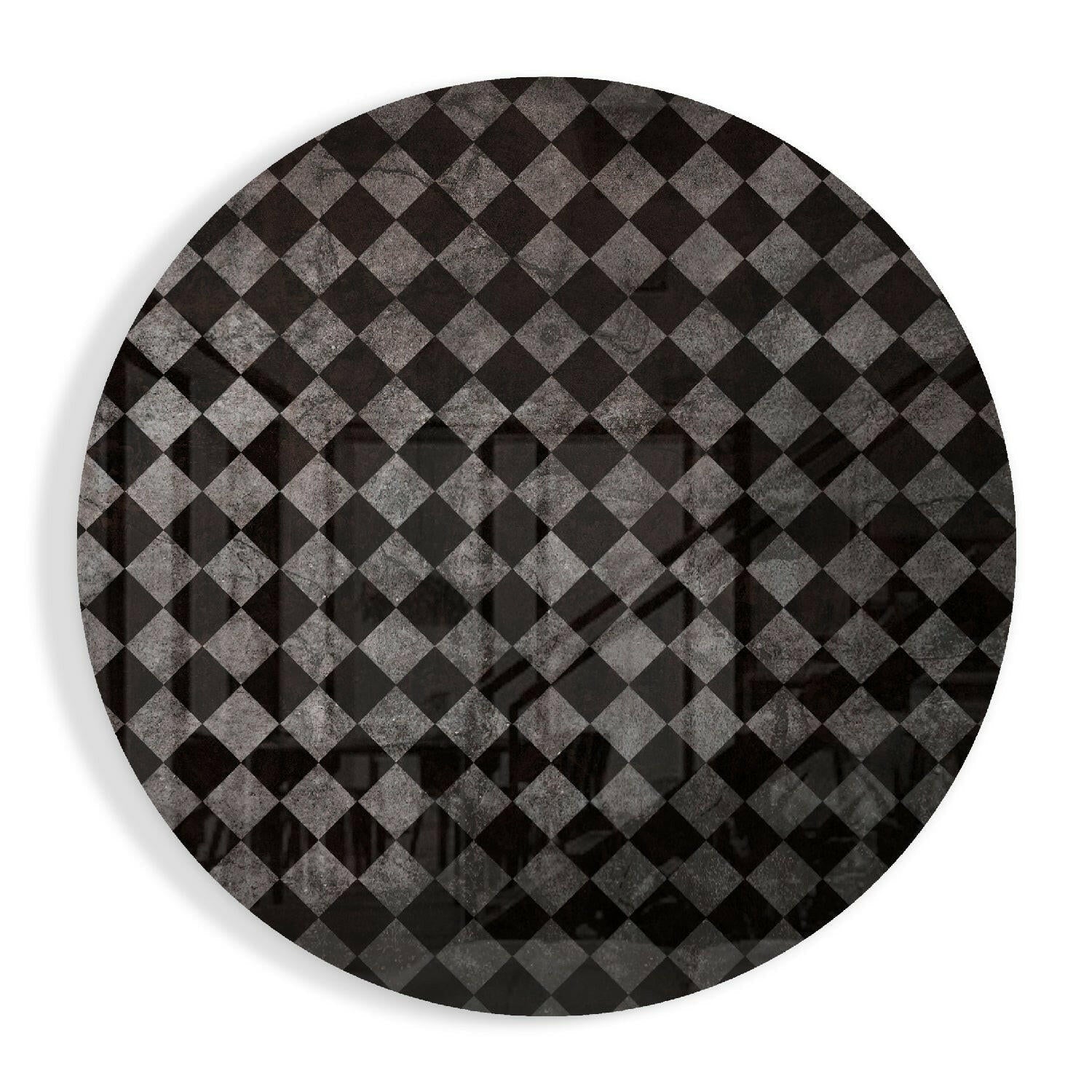 Charcoal Gray Distressed Checker Glass Wall Art