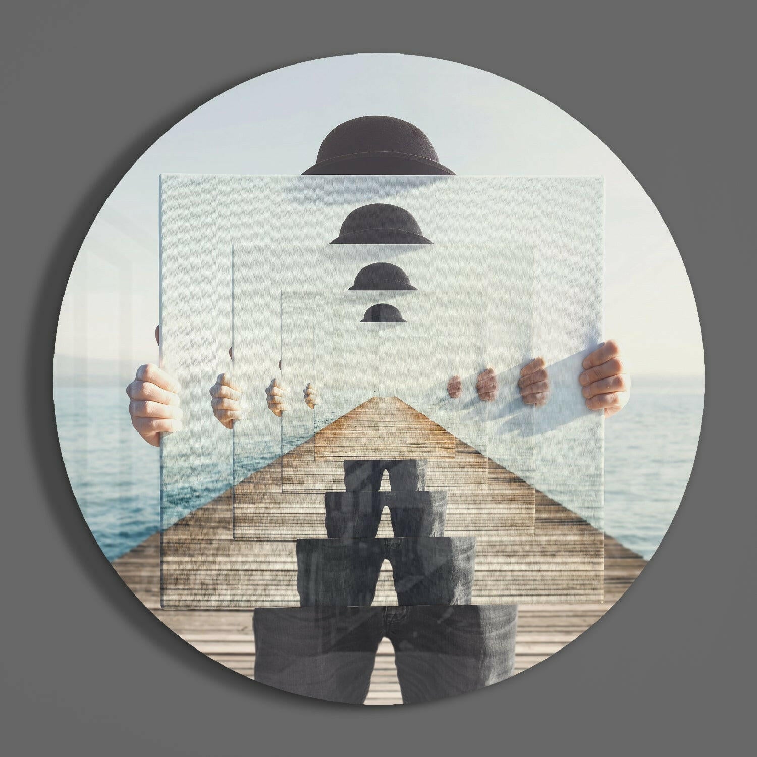 Mirrored Frames Seaside Dock Illusion Glass Wall Art