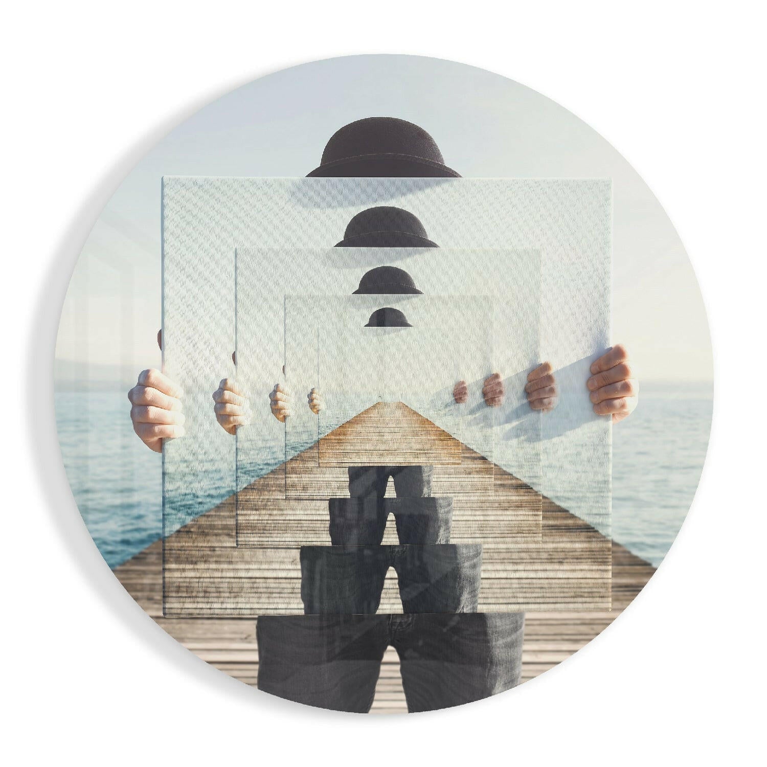 Mirrored Frames Seaside Dock Illusion Glass Wall Art