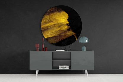 Golden Shimmer Sweep On Black Glass Wall Art