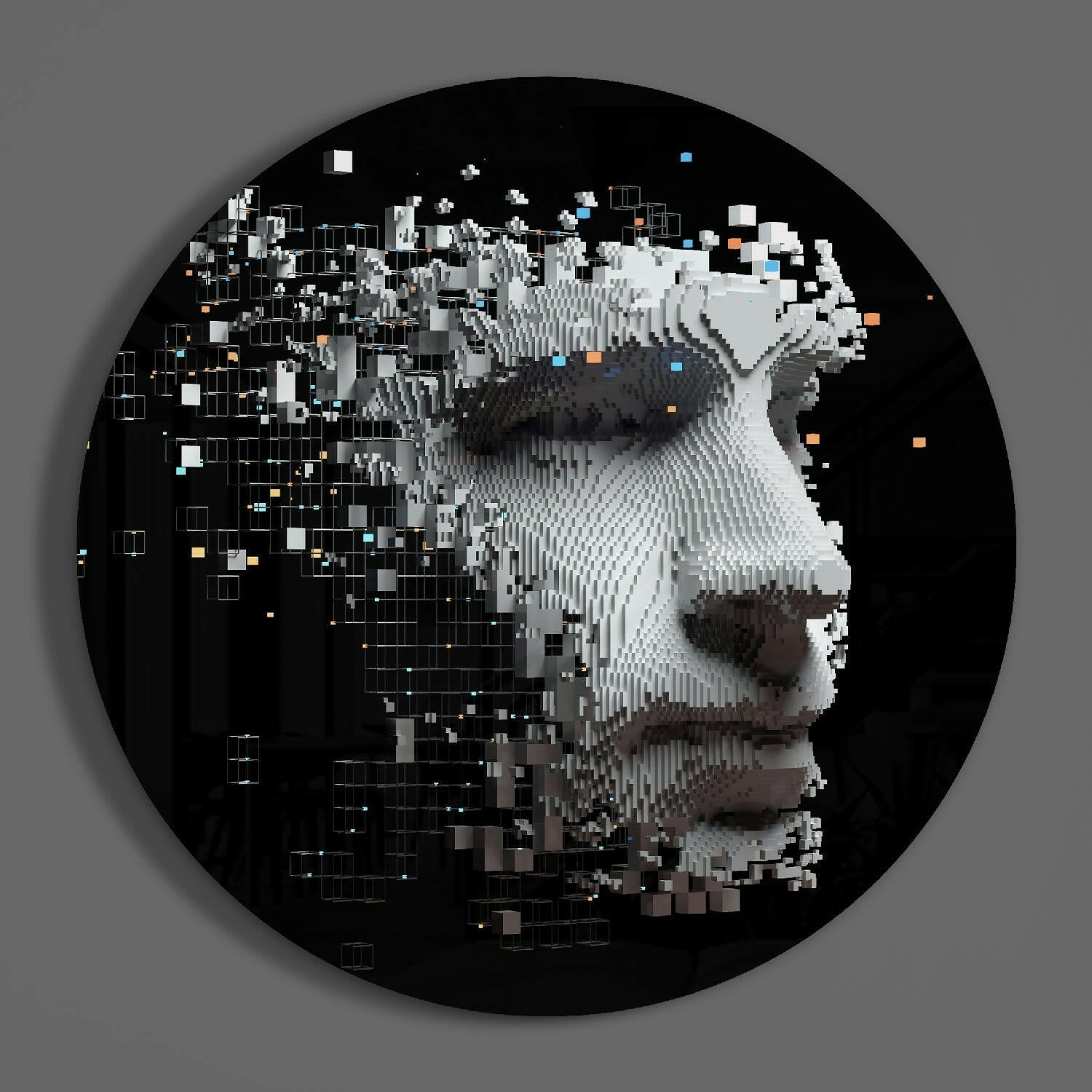 Voxel Cube Head Scattering Glass Wall Art