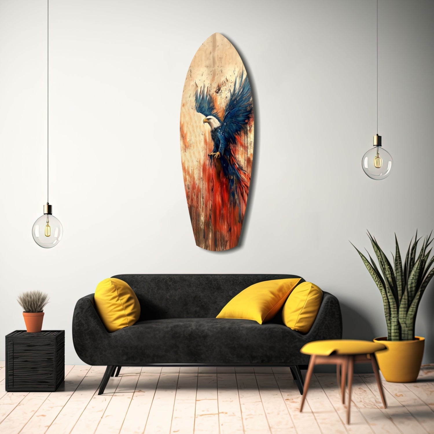 Surfboard Blue Wings Spread American Eagle Glass Wall Art