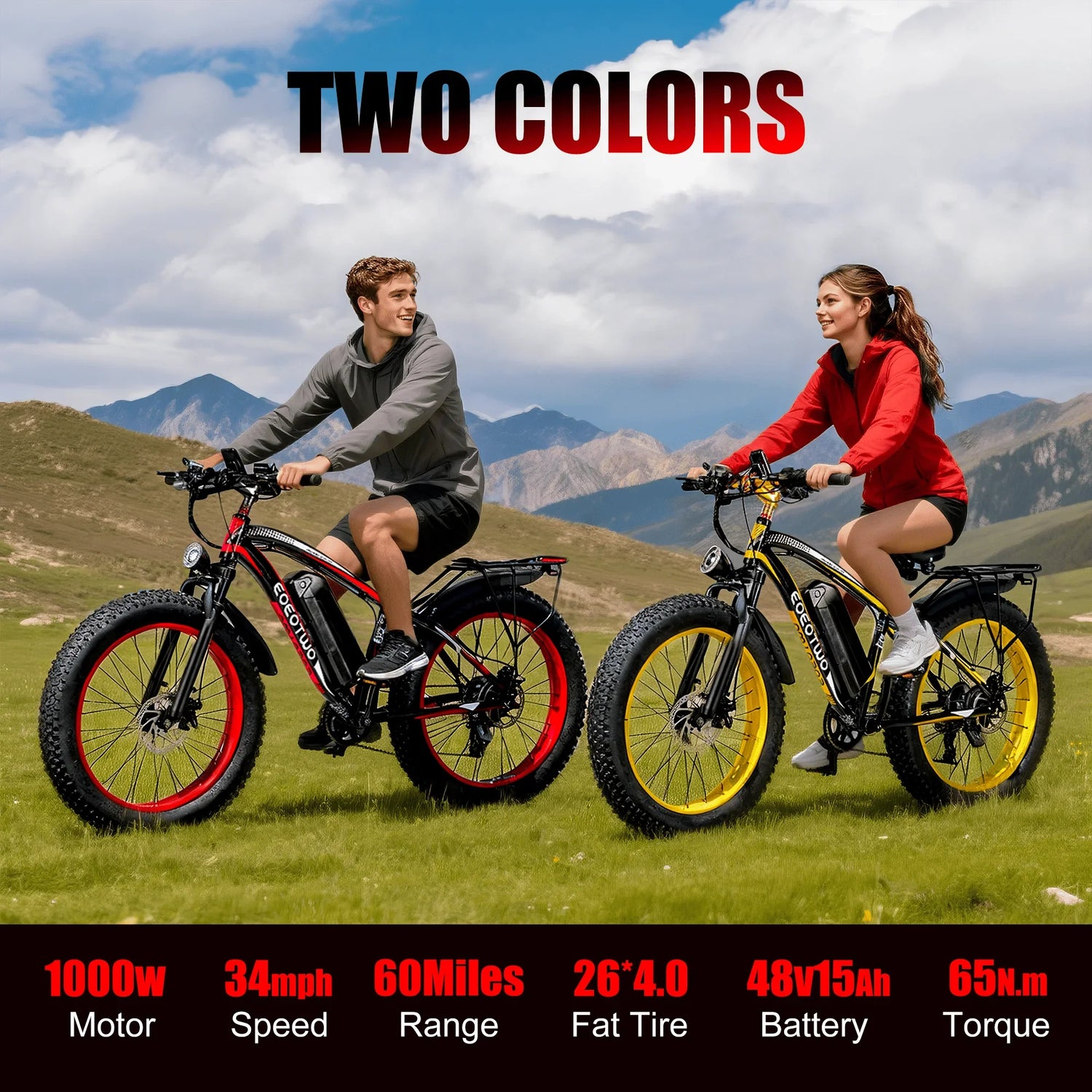 EOEOTWO E01 Electric Fat Tire Bike 1500W Peak Motor