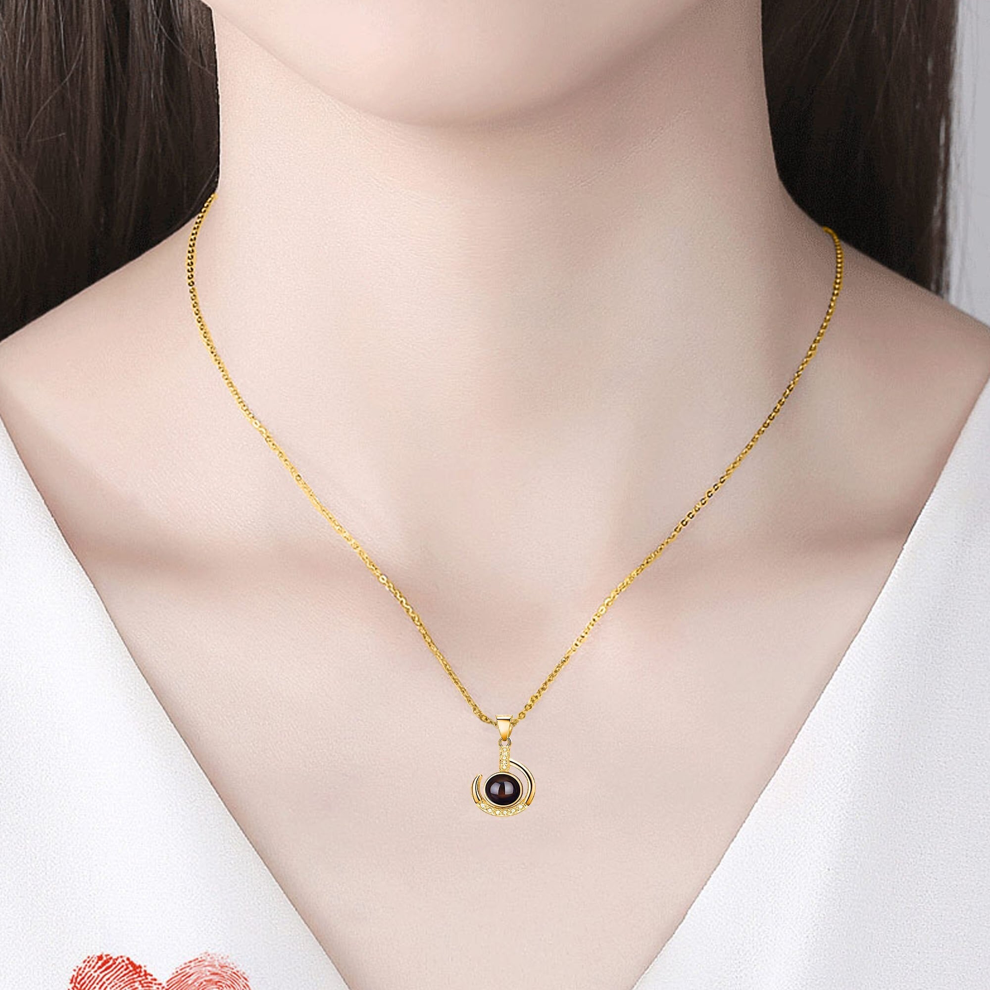 Customizable photo Silver 925 Necklace 100 Languages I Love You Projection Pendant