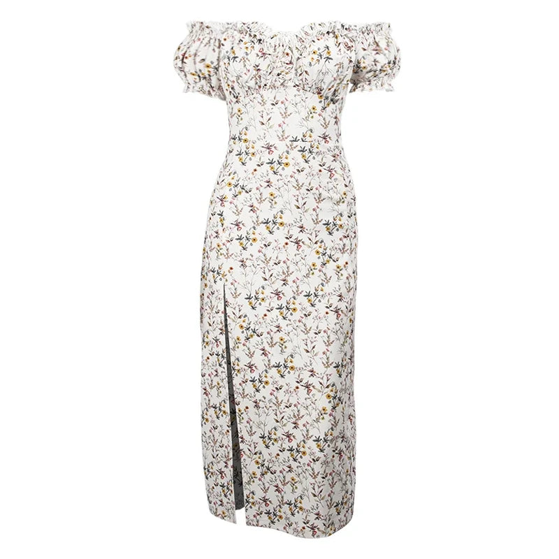 Summer Floral Off Shoulder Puff Sleeve Maxi Dress