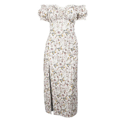 Summer Floral Off Shoulder Puff Sleeve Maxi Dress