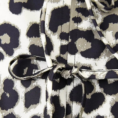 Leopard Blouse Puff Sleeve Crop Top Women&