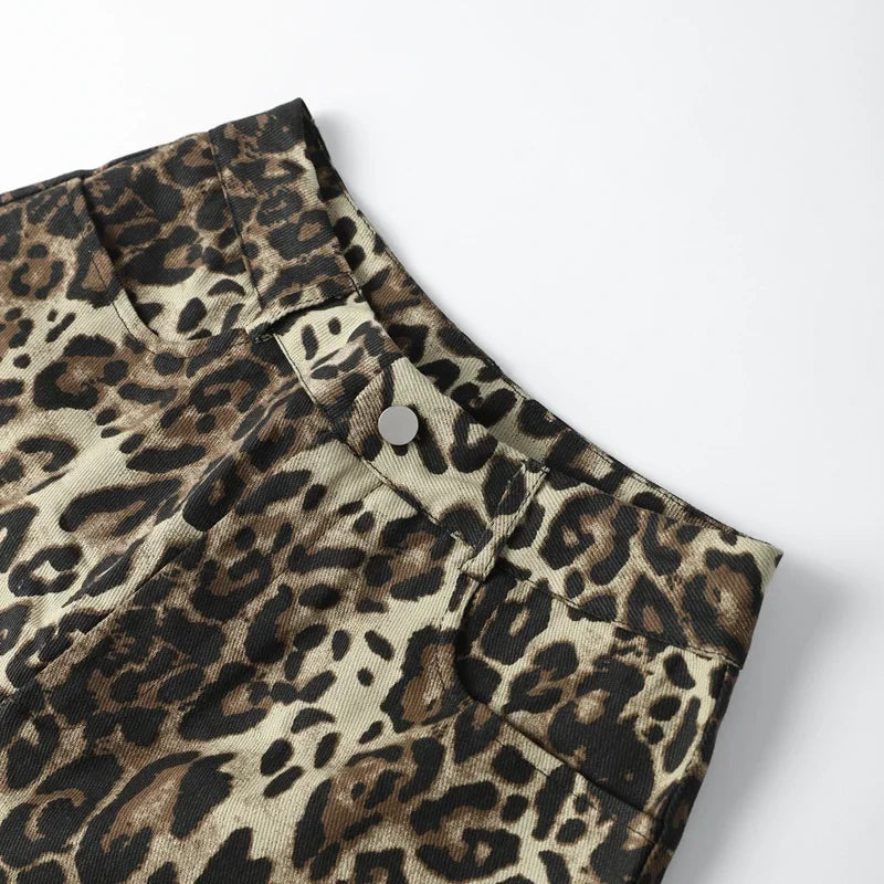 Leopard Print Shorts Women Denim Short Pants