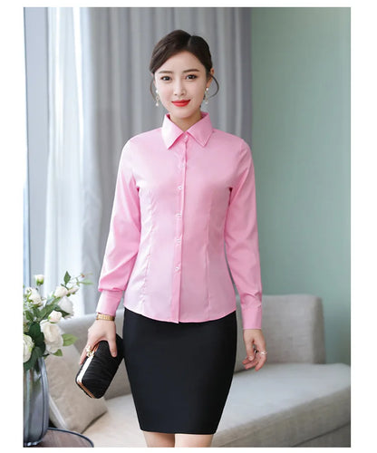 Polyester Cotton Shirts for Women Long Sleeve Blouse