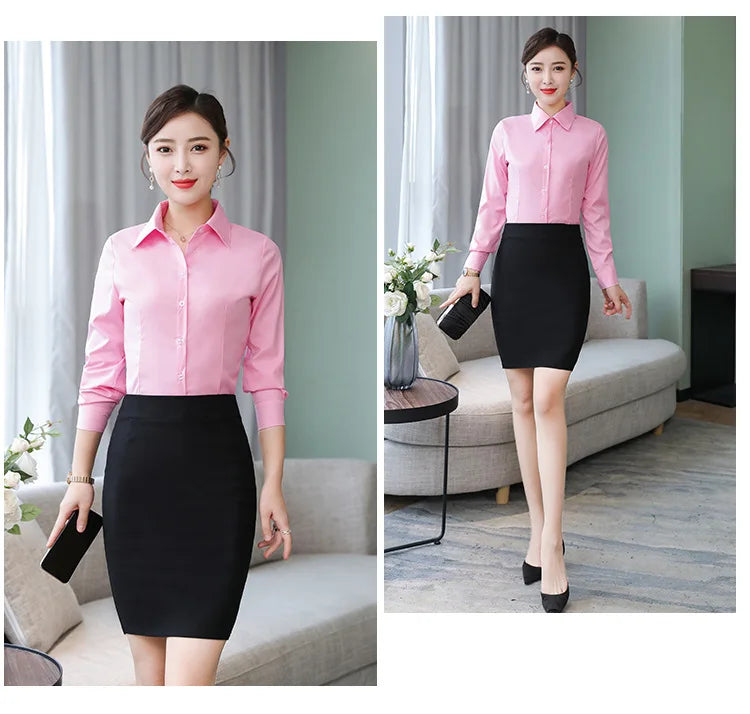 Polyester Cotton Shirts for Women Long Sleeve Blouse