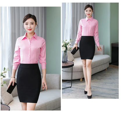 Polyester Cotton Shirts for Women Long Sleeve Blouse
