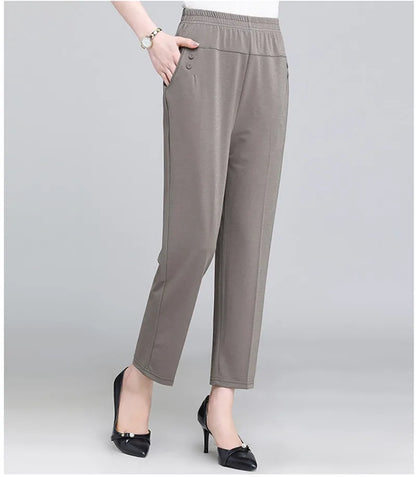 Spring Summer Pants Thin Elastic Waist Loose Cotton