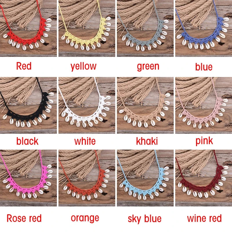 Shell Choker Necklace Natural Sea Cowrie Shell Rope Chain Choker Necklace