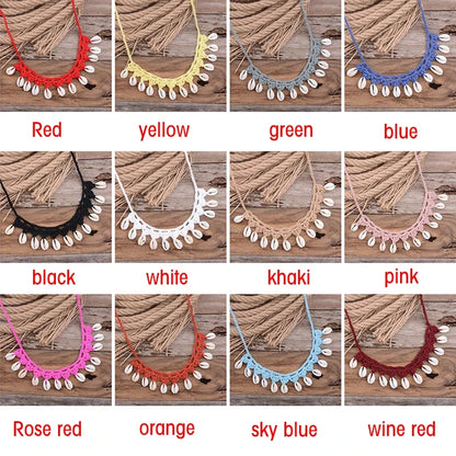 Shell Choker Necklace Natural Sea Cowrie Shell Rope Chain Choker Necklace