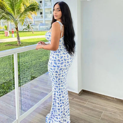 Elegant Floral Beach Vacation Bodycon Streetwear Long Dress