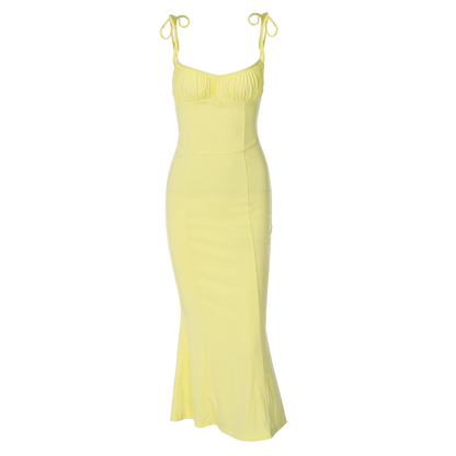 Folds Sleeveless Slips Bandage Solid Maxi Prom Dress Sexy Bodycon Summer